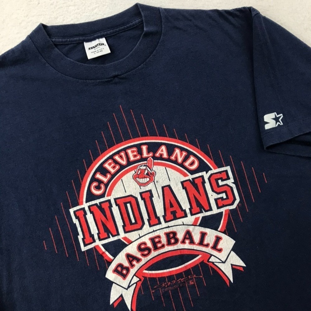 Vintage Cleveland Indians Shirt Mens Large Blue Starter Single Stitch 90s USA *